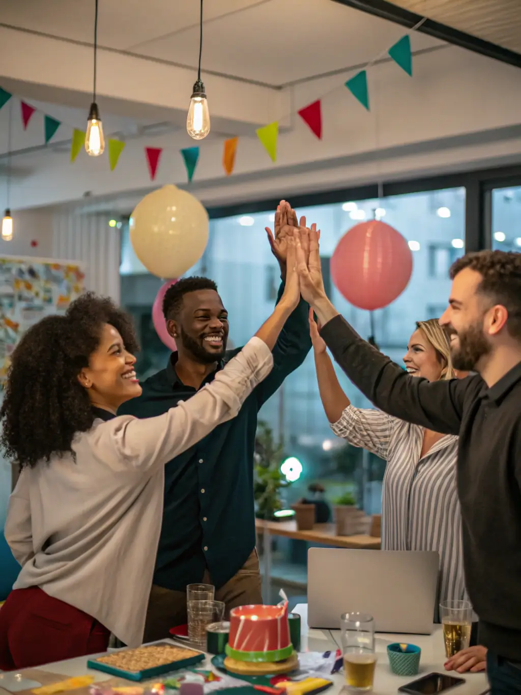 A nonprofit team celebrating a successful fundraising campaign, showcasing their collaborative efforts and the impact of their work on the community they serve.