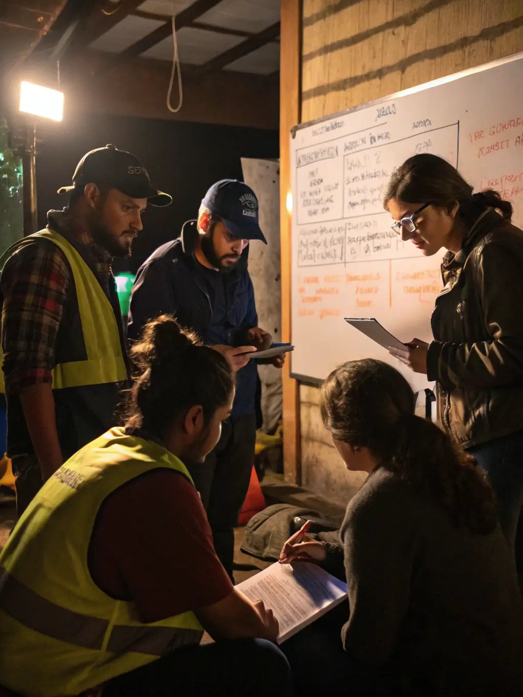 A team of nonprofit professionals is collaborating on a community outreach project, packing boxes of essential supplies and coordinating logistics for distribution to underserved populations, demonstrating their commitment to community impact.